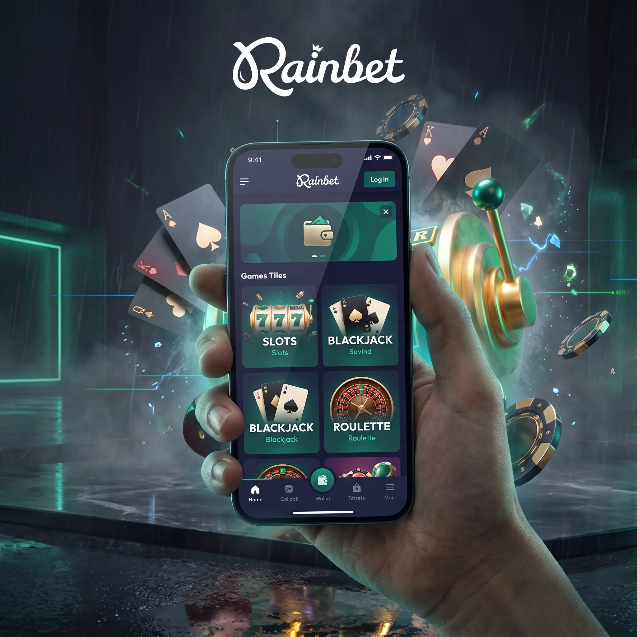 Rainbet mobile casino displayed on a phone